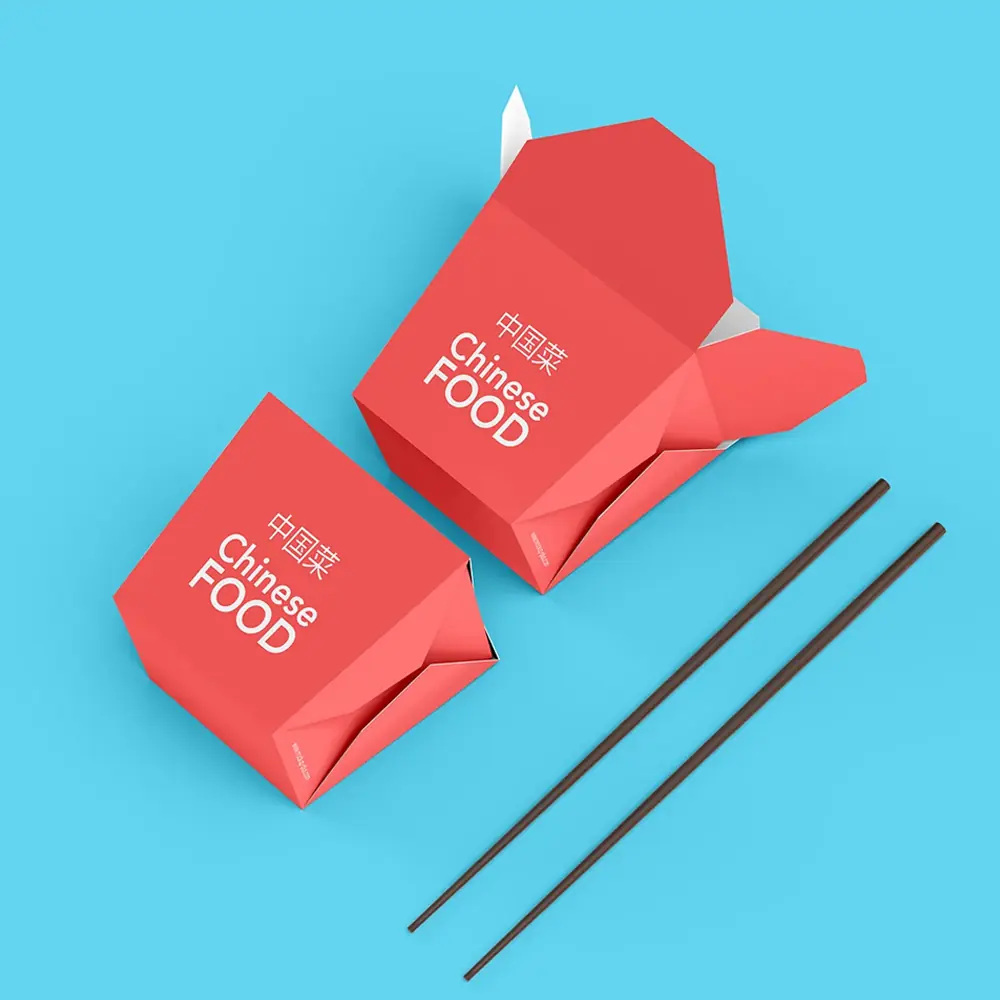 Classic red Chinese takeout boxes